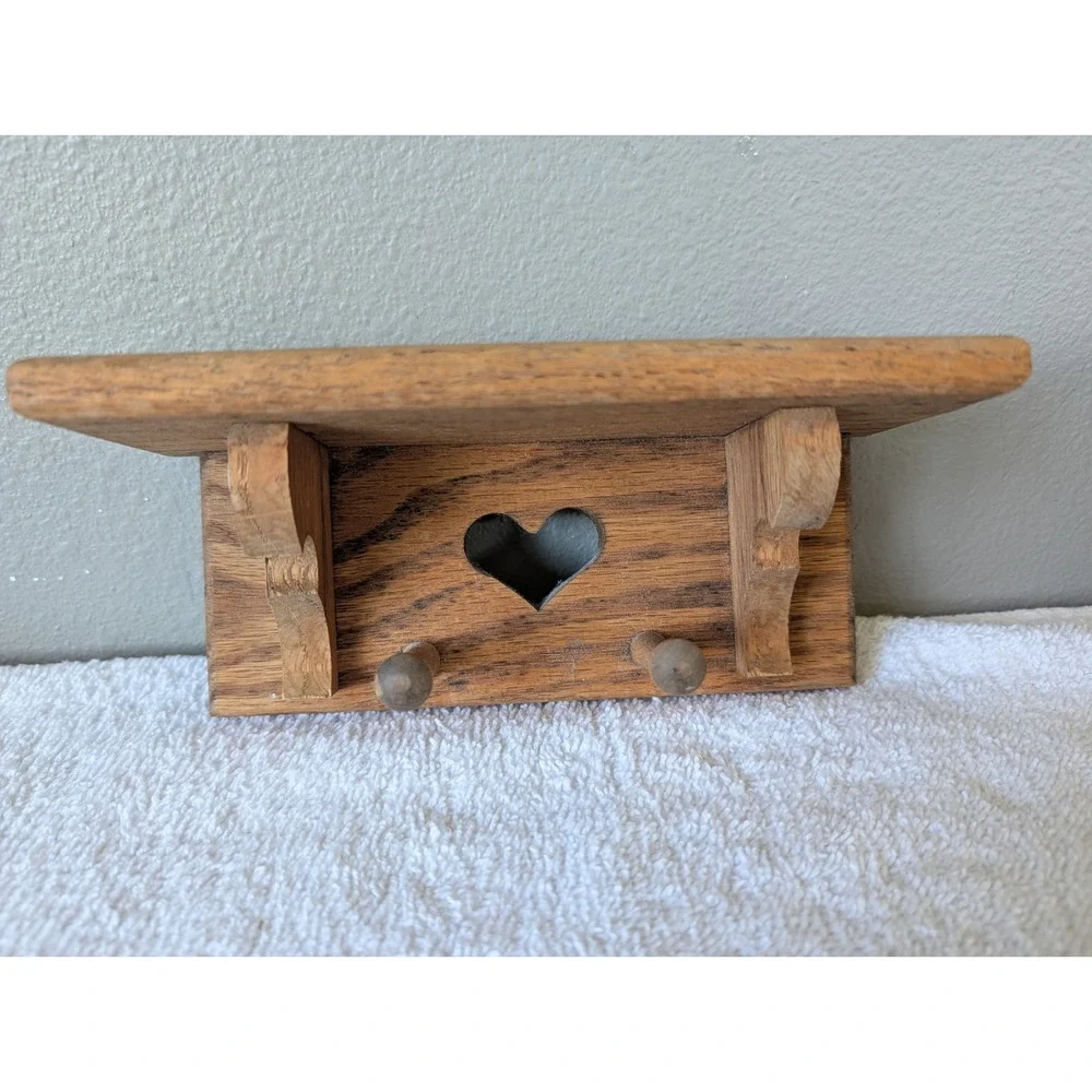 Cottage Core Wooden Heart Hanging Wall Shelf with Pegs Grandmacore 7.5